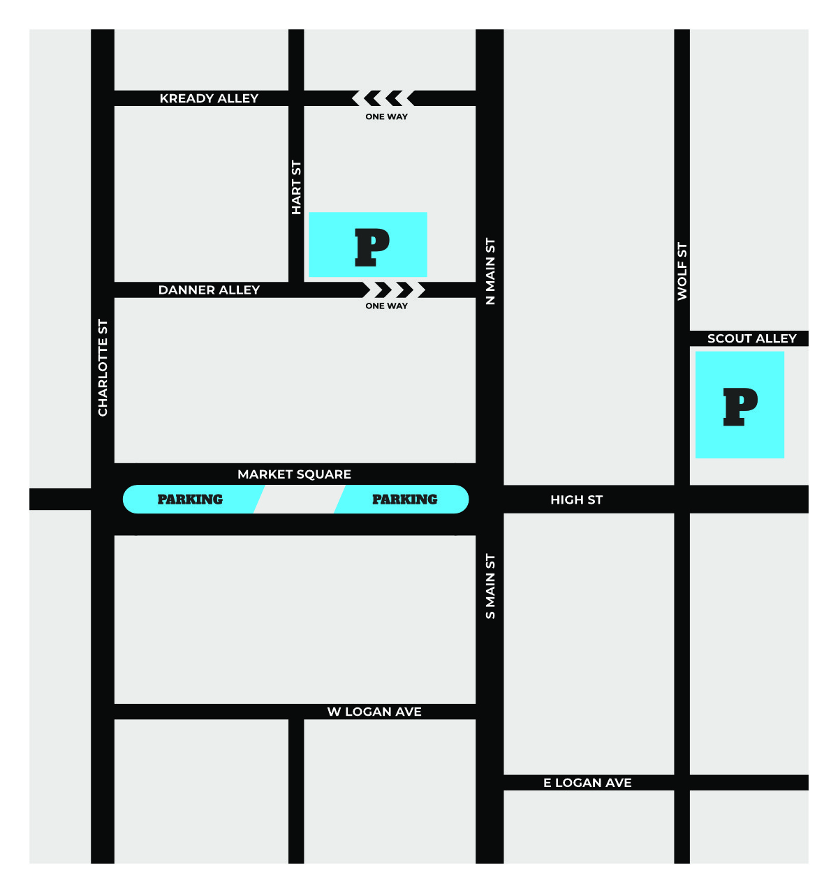 Downtown Manheim Free Parking Lot Map